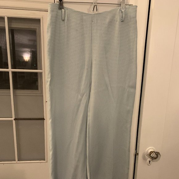 Pleated, Flowing, Italian White & Baby Blue Pants - Picture 1 of 3
